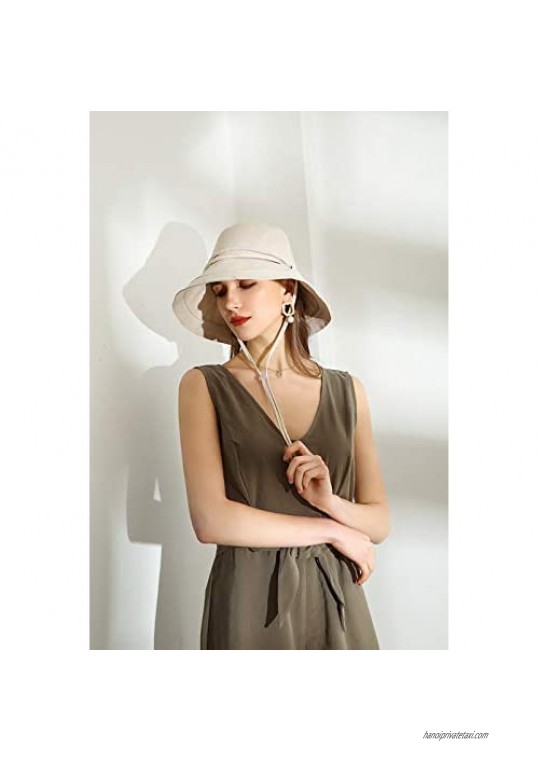 URSFUR Women Summer Sun Large Brim Hats Foldable Beach Hat Cotton UPF 50+ Sun Protection Cap