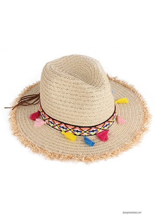 Vankerful Colorful Tassels Women's Straw Hat Wide Brim Beach Summer Sun Hat