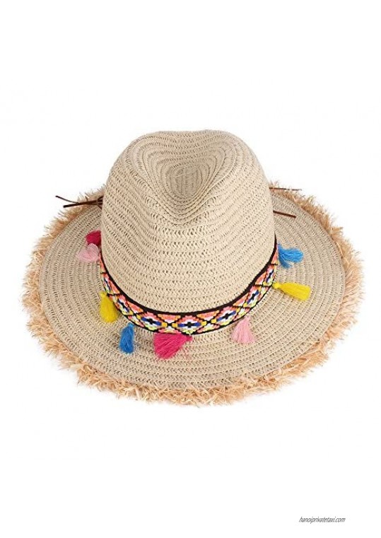 Vankerful Colorful Tassels Women's Straw Hat Wide Brim Beach Summer Sun Hat