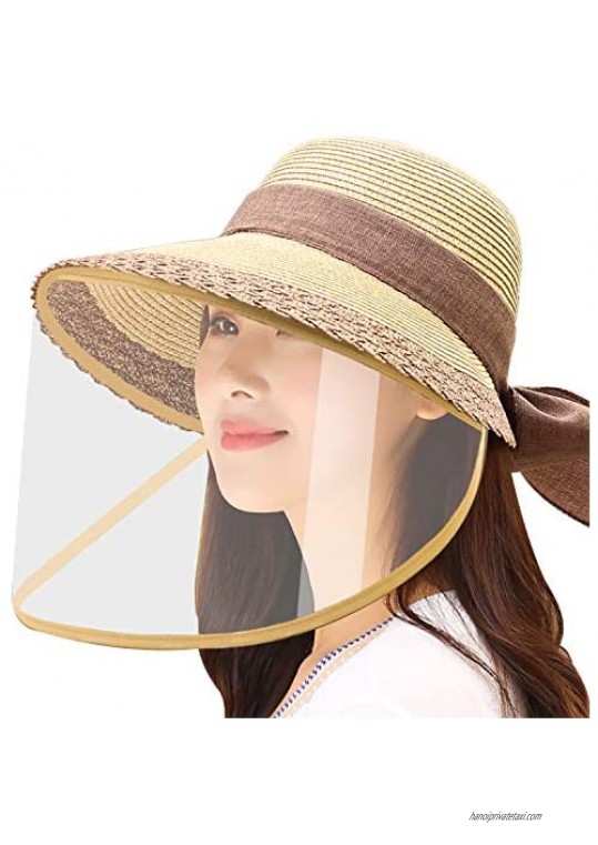 WAYCOM Removable Protective Straw Hat Womens Beach Sun Straw Hat Wide Brim UPF50 Travel Foldable Summer Hat