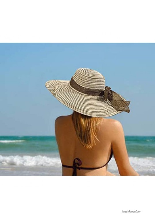 Women Beach Sun Straw Hat Wide Brim Summer Travel Floppy Packable Cap UPF 50