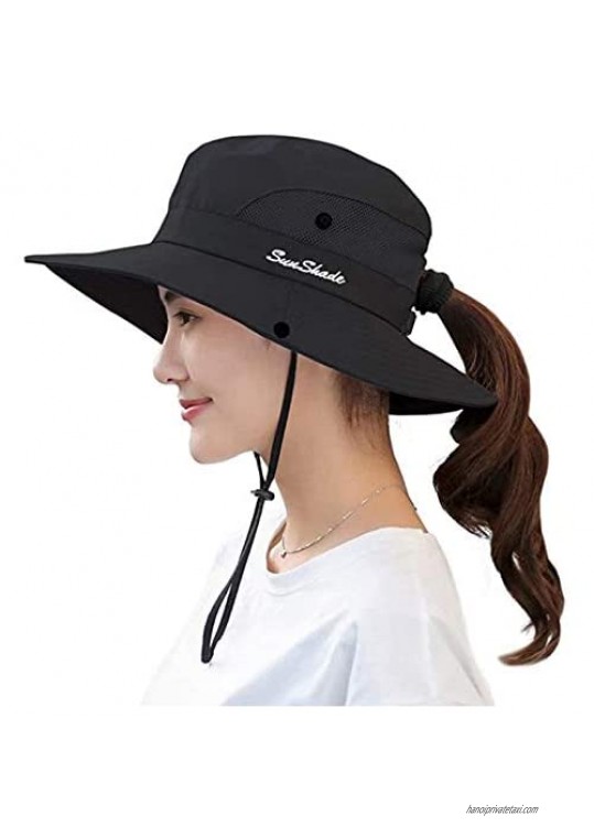 Women Mesh Wide Brim Sun-Hat Summer Foldable UV Protection Hat with Ponytail Hole