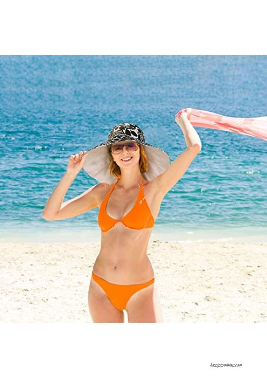 Womens 5'' Super Wide Brim Sun Hats Summer UPF 50+ Beach Hat Foldable Floppy Rose Cap