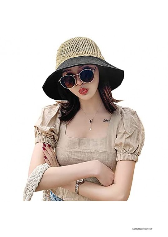 Women's Spring and Summer Hollow Bow Fisherman hat Sun Protection Outdoor hat Basin Cap Stitching Wide-Eaves Sun hat