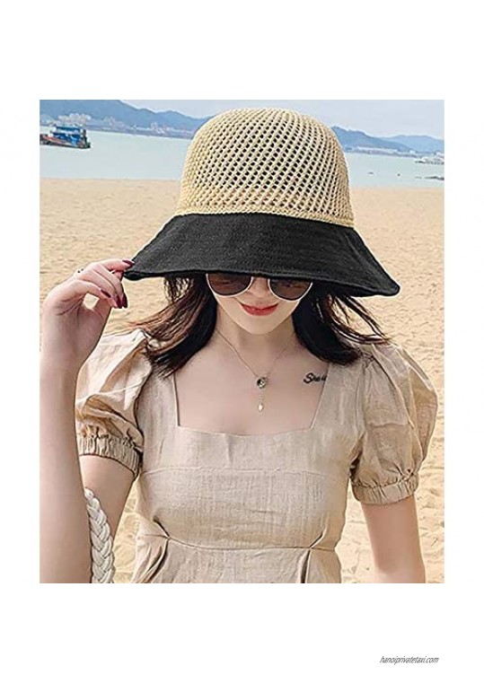 Women's Spring and Summer Hollow Bow Fisherman hat Sun Protection Outdoor hat Basin Cap Stitching Wide-Eaves Sun hat