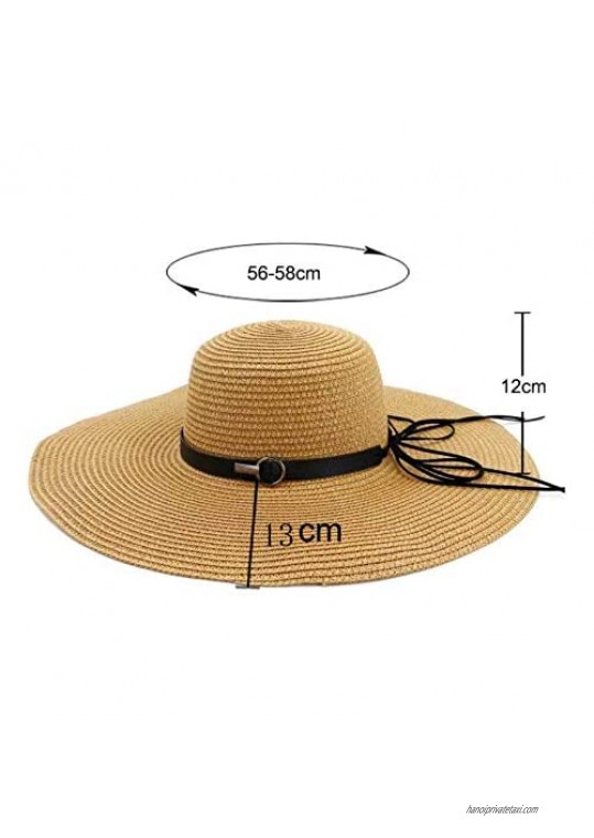 Womens Straw Sun Hat Wide Brim UPF 50 Summer Cute Hat Foldable Roll Up Floppy Beach Hats