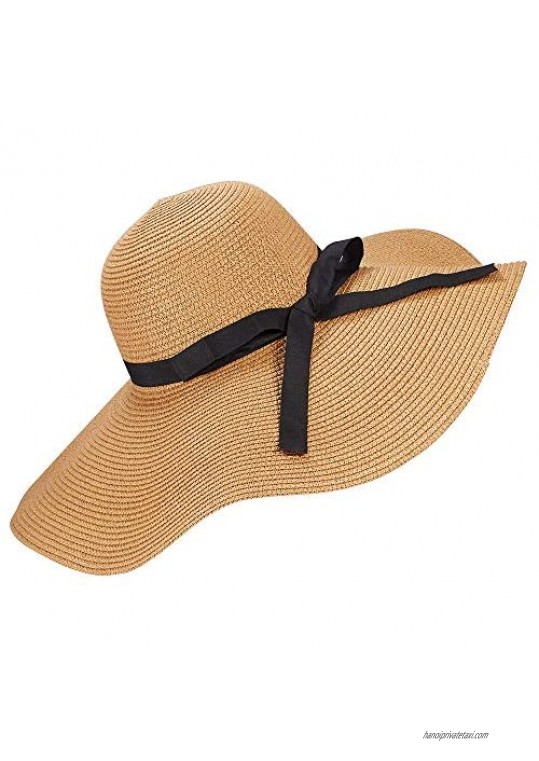 Womens Wide Brim Straw Sun Hat Beach Lady Panama Floppy Foldable Roll up Fedoras Summer UPF50+