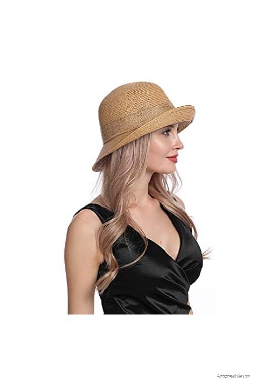 Ysoazgle Womens Straw Sun Hat Packable Roll Brim Summer UV Beach Sunhat UPF SPF 50 Packable Adjustable