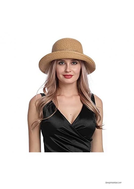 Ysoazgle Womens Straw Sun Hat Packable Roll Brim Summer UV Beach Sunhat UPF SPF 50 Packable Adjustable