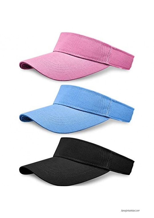 3 Pieces Sun Sports Visor Hats One Size Adjustable Cap for Women and Men (Black Blue Pink)