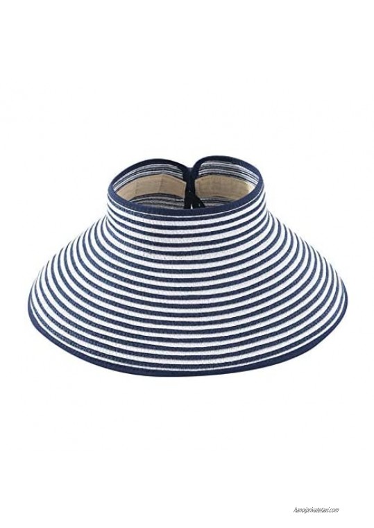 Beach Hats for Women Sun Visors Wide Brim Foldable Packable Roll Up Ponytail Beach Hat Straw Visor Sun Hats