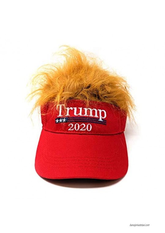 DSD Express Donald Trump 2020 Wig Visor - Novelty Visor Trump Hats for Men - Donald Trump Merchandise Cool Visors for Women - Sun Visor with Hair Funny Wigs Men Half Hat - Donald Trump Hat MAGA Election Red  Large