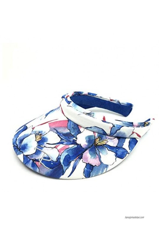 Women Blue Floral Print Visor UPF 50+ Sun Protection Sun Visor Hat Sports Outdoor Lightweight…