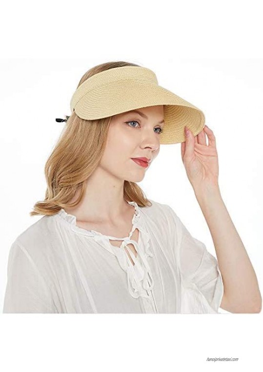 Women's Visor Hat Sun Beach Straw Visors Summer UV Protection Clip On Sports Outdoor Wide Brim