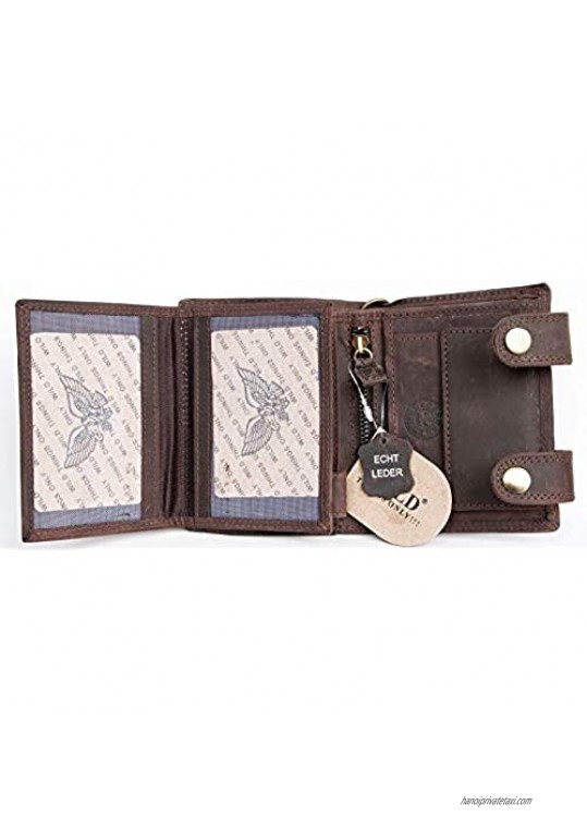 Brown Strong Genuine Leather Biker's Wallet with a Skull with Metal Chain - RFID