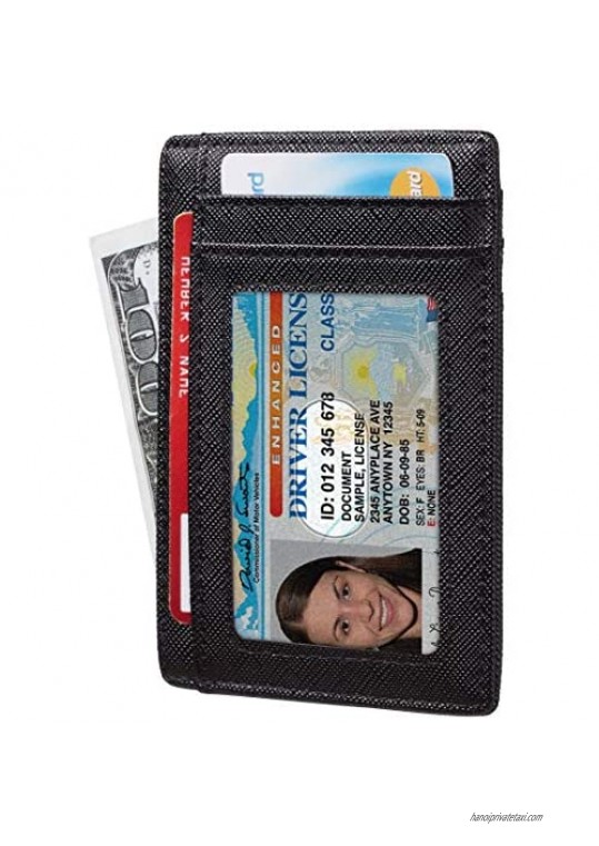 BSWolf RFID Blocking Minimalist Credit Card Holder Slim Front Pocket Genuine Leather Wallets for Men & Women