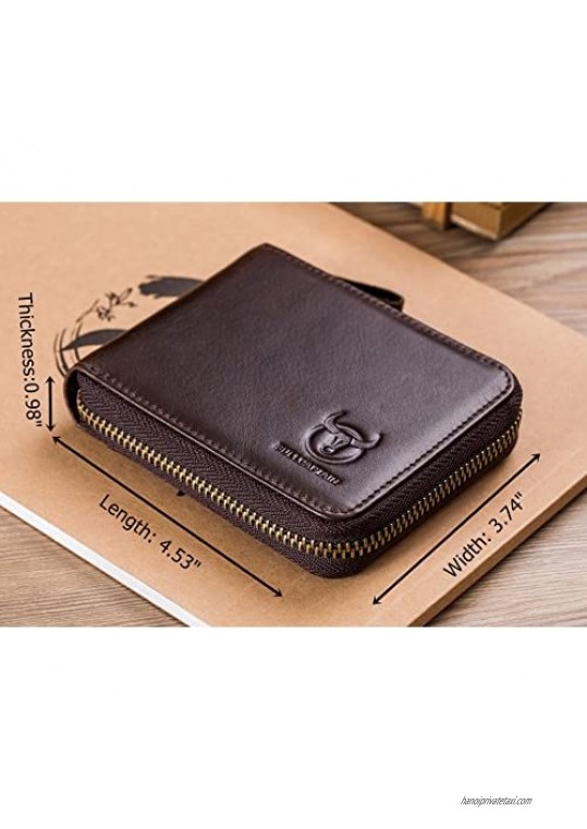 BULLCAPTAIN Leather Wallets for Men RFID Blocking Zipper Bifold Credit Card Wallets