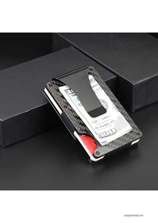 Carbon Fiber Wallet Minimalist Wallet for Men RFID Wallets for Men Credit Card Holder Metal Cash Strap Thin Aluminum Mens Wallets (Carbon Fiber black)