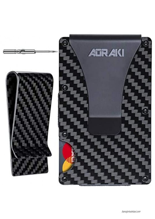 Carbon Fiber Wallet - RFID Blocking Minimalist Wallets for Men - Aluminum Money Clip Wallet | Rigid Metal Wallet | Compact EDC Credit Card Holder for Travel