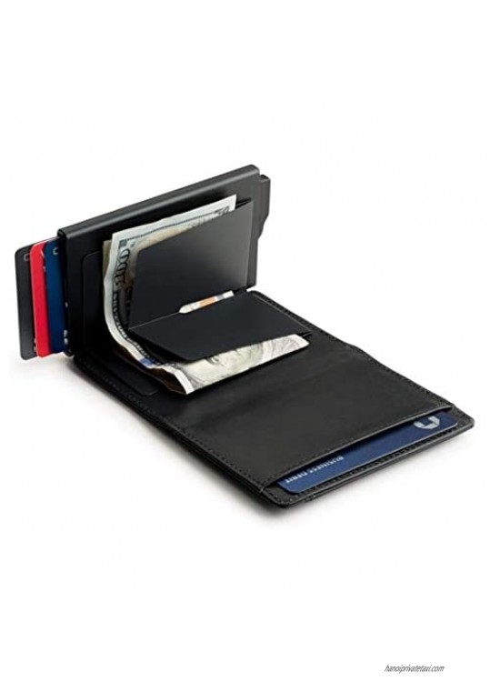 Claasico Men Slim Bifold Wallet & Credit Card Case | Compact Card Holder w/Pop Up Button & ID Slot