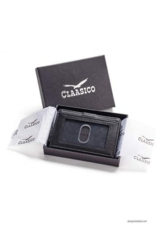 Claasico Men Slim Bifold Wallet & Credit Card Case | Compact Card Holder w/Pop Up Button & ID Slot