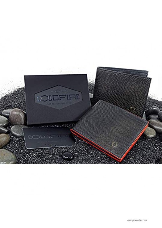COLDFIRE Snake Eye Slim Leather Wallet for Men 6 Credit Card Slots - Black - RFID Blocking Men’s Bifold Wallet with Multi-Compartment Design and a Snakeskin Pattern. Limited Edition. Made in Europe!