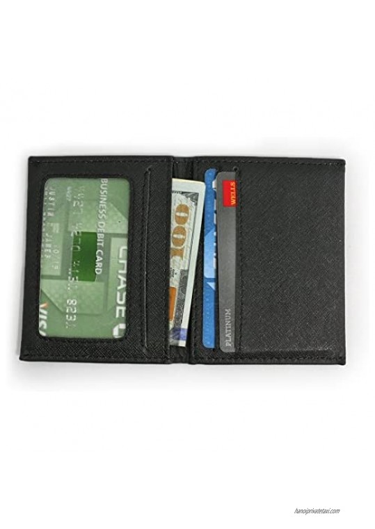 DASH Co. Slim Bifold Wallet • ID Window • Front Pocket • Compact Minimalist  Black  3" x 4" x 1/4"