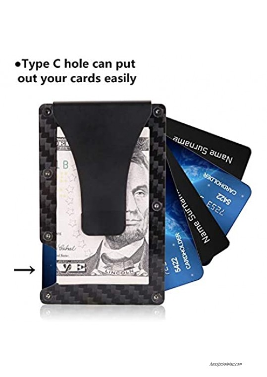 Dlife Carbon Fiber Men Mini Wallet Money Clip Screw Fixation Elastic Band Credit Card Holder RFID Blocking Wallet + 1 Screwdriver & 4 Extra Screws
