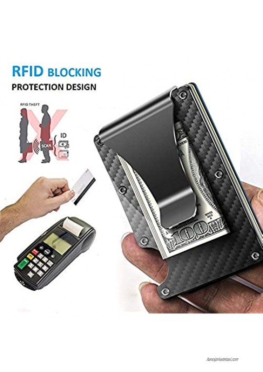 Dlife Carbon Fiber Men Mini Wallet Money Clip Screw Fixation Elastic Band Credit Card Holder RFID Blocking Wallet + 1 Screwdriver & 4 Extra Screws
