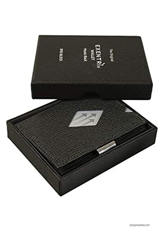 EXENTRI WALLET in Black Mosaic - Premium RFID Blocking Trifold Leather Wallet with Stainless Steel Locking Clip