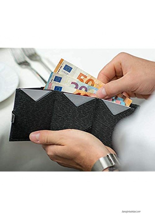 EXENTRI WALLET in Black Mosaic - Premium RFID Blocking Trifold Leather Wallet with Stainless Steel Locking Clip