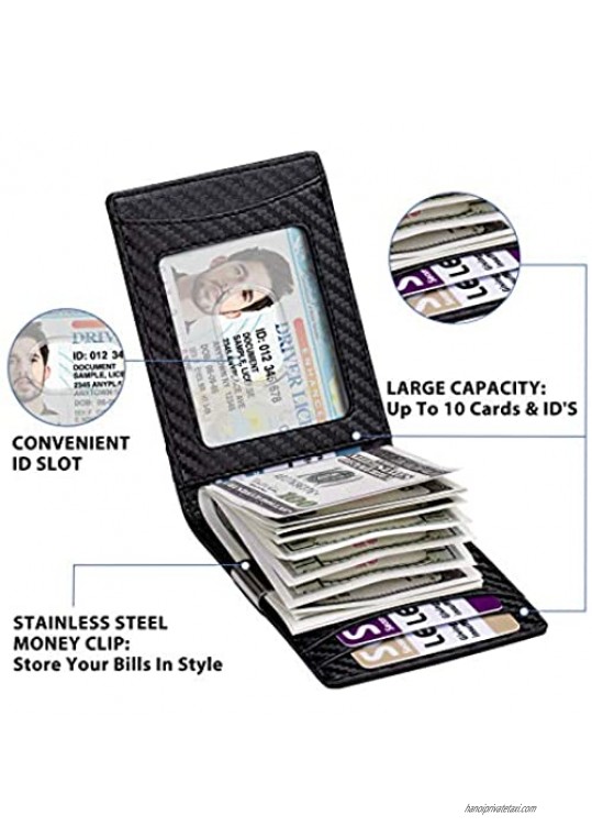FURID Slim Mens Money Clip Black Wallet Minimalist Credit Card Holder Wallet Ultra thin Bifold Carbon Fiber Wallet RFID Blocking Front Pocket Wallets for Men +Gift Box