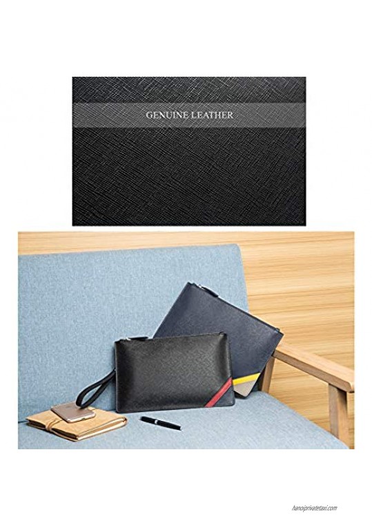 Genuine Leather Men Clutch Bag Handbag Organizer Super Slim Anti-theft Checkbook Wallet Card Case D8112(Black)