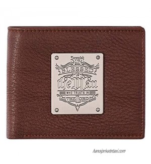 Genuine Leather RFID Wallet for Men | Blessed Is The Man Jeremiah 17:7 Metal Emblem Quality Classic Brown Leather Bifold Wallet | Christian Gifts for Men