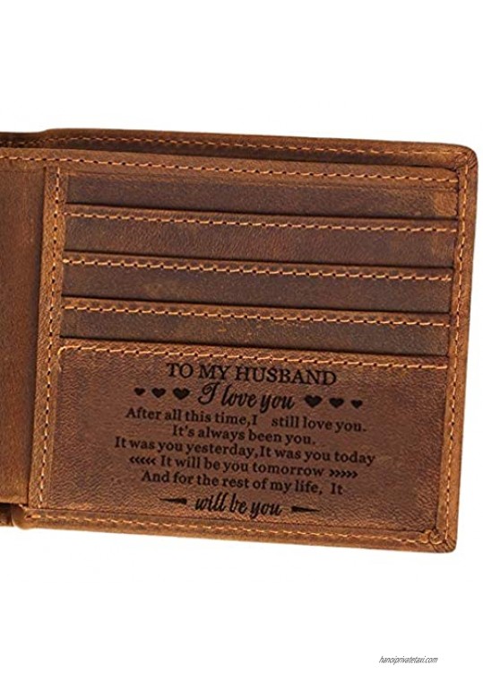 Gifts for Husband-Personalized Engraved Leather Wallet-Anniversary Gifts Ideas for Men-Birthday Gifts  Christmas Gifts  Valentine  Wedding Gifts