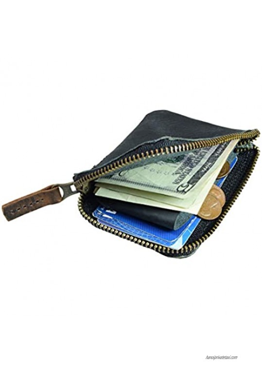 Hide & Drink Leather Zippered Card Wallet Holds Up to 8 Cards Plus Folded Bills & Coins Cash Organizer Everyday Accessories Handmade Includes 101 Year Warranty :: Charcoal Black