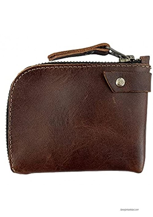 Hide & Drink Leather Zippered Wallet Holds Up to 6 Cards Plus Folded Bills Pouch Organizer Cash Holder Travel Essentials Mini Pocket-Size Handmade - Bourbon Brown