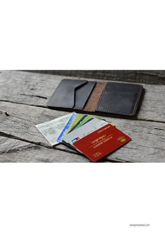 JJNUSA Handmade Men Minimalist Leather Wallet Card Holder Distressed Wallets for Gifts
