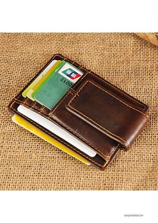 Le'aokuu Genuine RFID Leather Magnet Money Clip Credit Card Case Holder Slim Wallet (Coffee RFID)