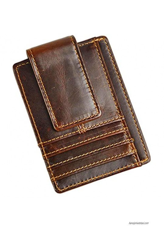 Le'aokuu Genuine RFID Leather Magnet Money Clip Credit Card Case Holder Slim Wallet (Coffee RFID)