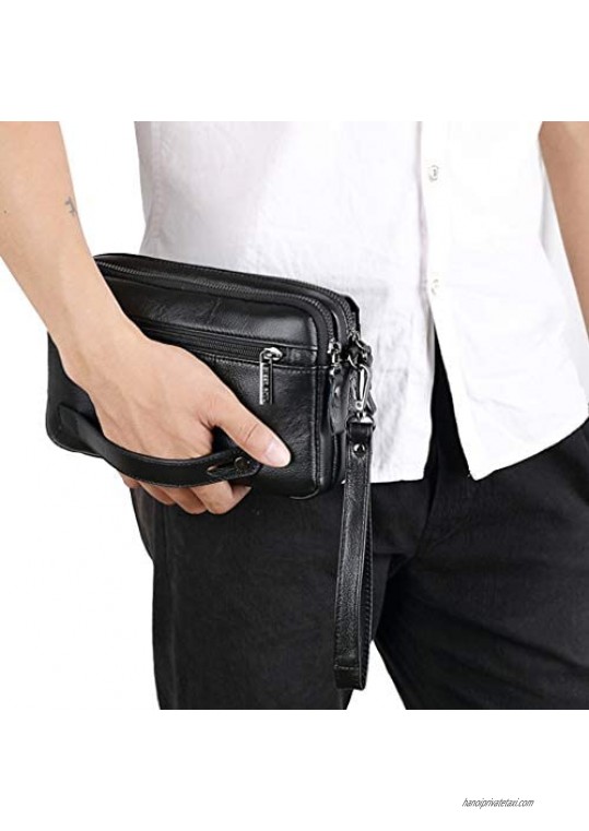 Leather Clutch Purse Wallet Men Wristlet Holder Wrist Bag Pack Business Handbag