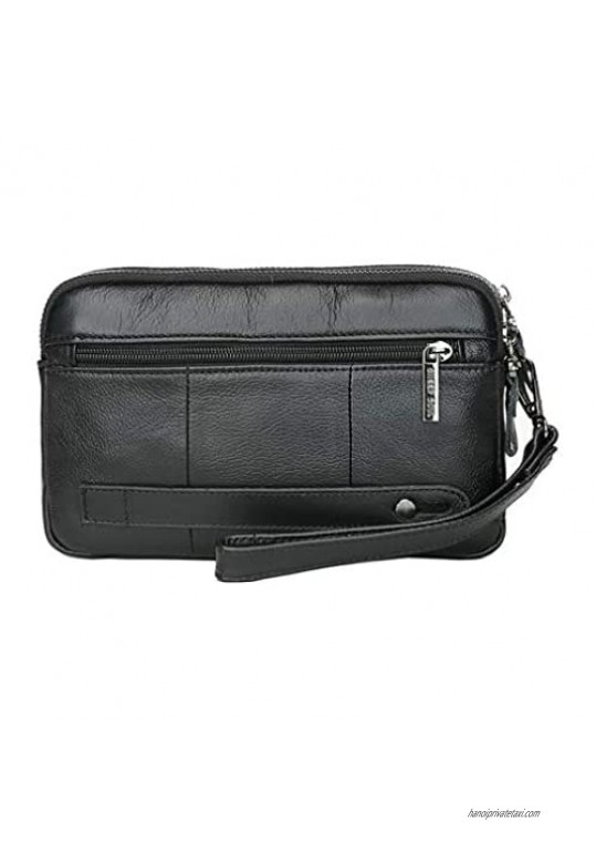 Leather Clutch Purse Wallet Men Wristlet Holder Wrist Bag Pack Business Handbag