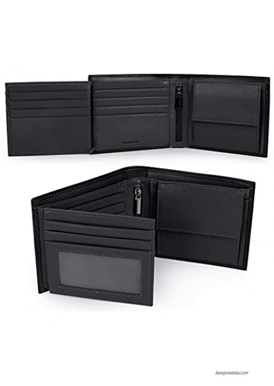 Leather Trifold Wallet for Men with Coin Pouch and RFID Blocking
