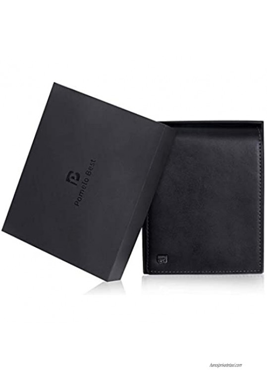 Leather Trifold Wallet for Men with Coin Pouch and RFID Blocking
