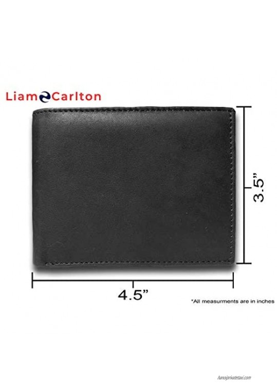 LIAM CARLTON Men's Leather Wallet - Jordan Slam Dunk - Unique Laser Engraved Slimfold Bifold 14 Pocket