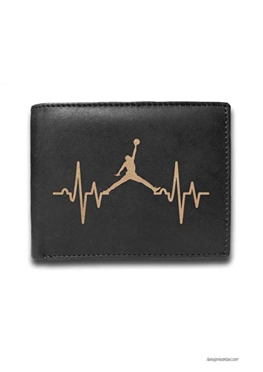 LIAM CARLTON Men's Leather Wallet - Jordan Slam Dunk - Unique Laser Engraved Slimfold Bifold 14 Pocket
