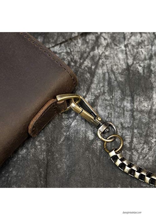 LUUFAN Men's Genuine Leather Long Wallet Chain Wallet Engraved Bifold Wallet