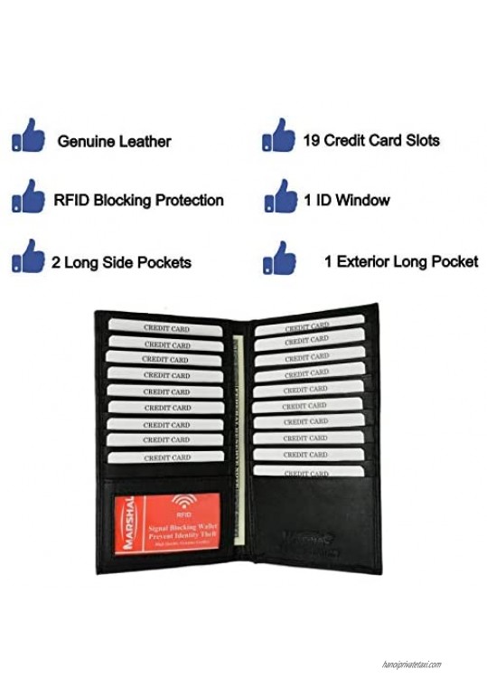 Marshal Bifold Leather RFID Blocking Wallet For Men & Women | Genuine Leather Holder With 19 Slots 2 Bill Compartments & ID Window | For Credit/Debit Cards Money & More