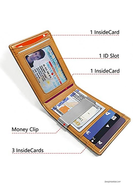 Men Wallet Money Clip Bigant Front Pocket Slim Wallet 9 Cards 2 ID Slot RFID Blocking Gift Boxed