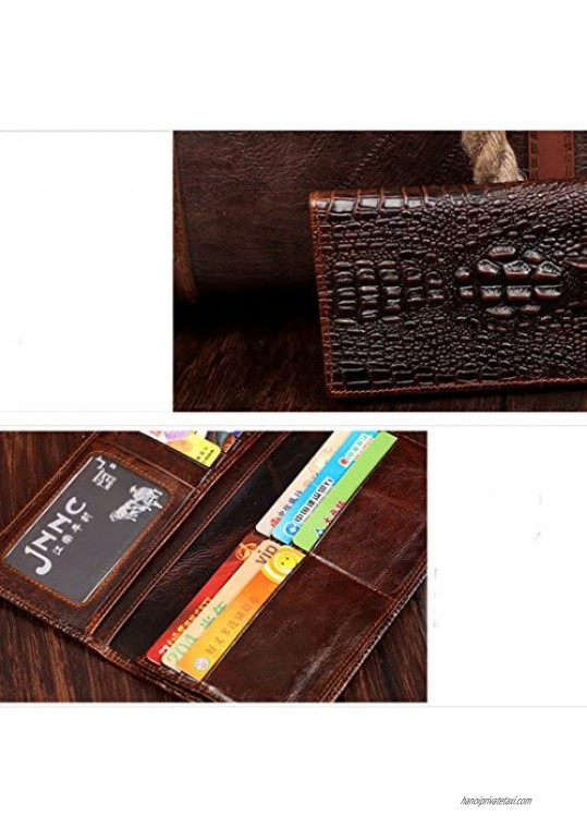 Men's Business Genuine Cowhide Leather Crocodile Embossing Long Bifold Wallet
